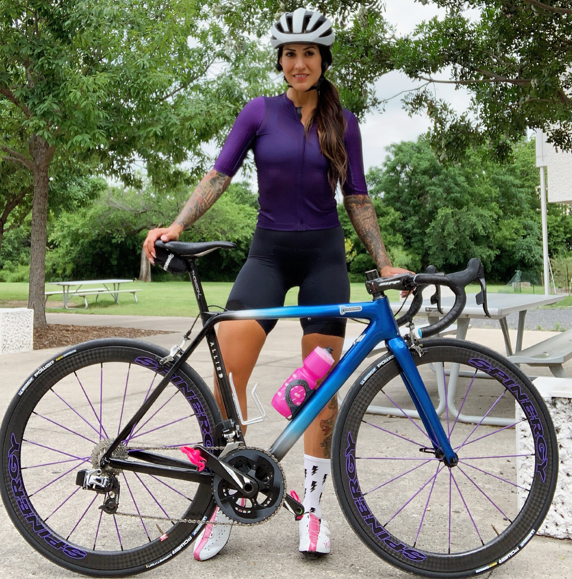 Woman on Bike with Spinergy Wheels